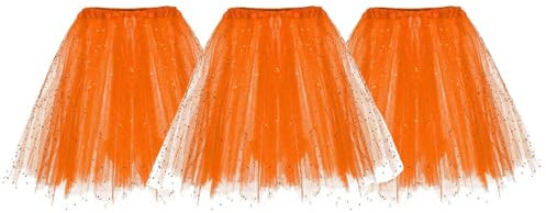 1/2/3 Stück Damen 50er Ballettrock Multi-Schichten Vintage Ballet Blase Firt Tulle Petticoat Puffy Tutu Rock Tüllrock Minirock Tanzkleid Kurz Unterrock Dehnba Abendkleid (3 Stück-Orange, One Size)