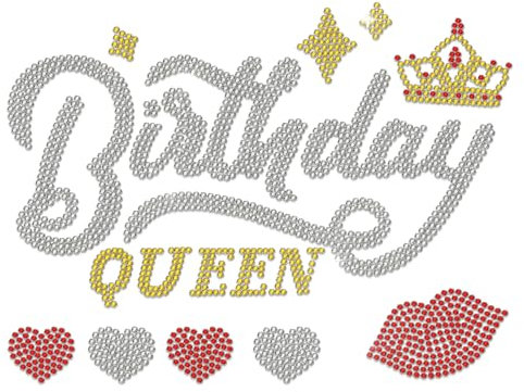 MAYJOYDIY Birthday Queen Iron on Transfers Rhinestone Heat Transfer Decal Bling Patch Crown Heart Lip Pattern Crystal DIY Birthday Party Iron On Stickers for Clothes Bag Pant Fabric Decor