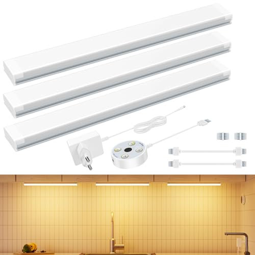 HighLuc Unterbauleuchte Küche Led, 3 * 30cm Dimmbare LED Schrankbeleuchtung mit Handbewegung Aktiviert 5 Farbtemperaturen Led Leiste für Küche, Schrank, Regale, Vitrinen, Kleiderschrank