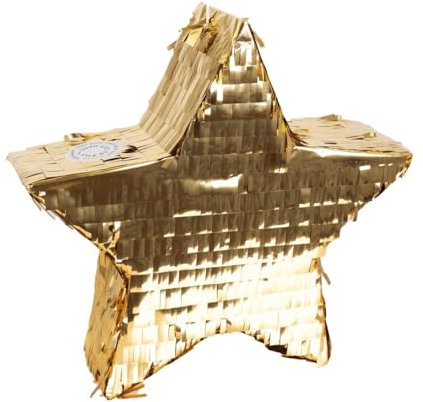 P'TIT CLOWN - 23193 - Pinata Stern - Einfaches Befüllen - Dekorationszubehör Kindergeburtstag, Kirmes, Feiern - Karton, Kunststoff - Gold - 36 x 36 x 9 cm