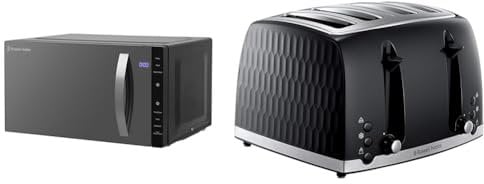 Russell Hobbs RHFM2363B 23 L 800 W Black Digital Flatbed Solo Freestanding Microwave & Honeycomb 4 Slice Toaster (Independent & Extra wide slots with high lift