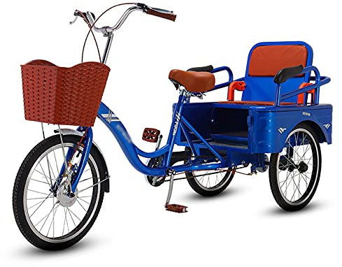 NOALED 3-Rad-Fahrräder Dreirädriges 20-Zoll-Dreirad für Erwachsene mit Einkaufskorb, Verstellbarer Sitz, Single-Speed-Fahrrad für Eltern zum Abholen und Bringen von Kindern