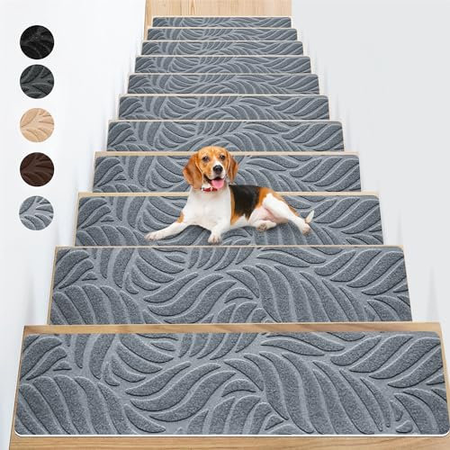 Tappetini antiscivolo per gradini in legno, 20,3 x 76,2 cm, con adesivo, antiscivolo, per bambini, anziani e cani, confezione da 15