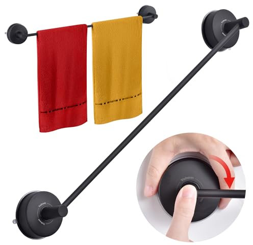 YOHOM 55cm Handtuchstange Saugnapf Ohne Bohren Handtuchhalterung Saugnapf Bad Handtuchstange Vakuum Handtuchhalter Saugnapf Extra Stark Badetuchhalter Saugnapf Edelstahl Für Küche Badezimmer Schwarz