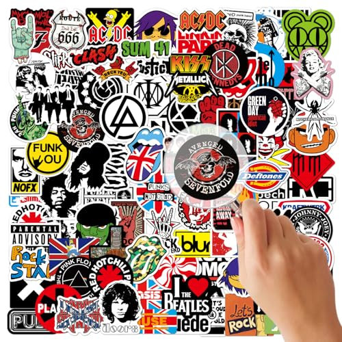 Cozevdnt 102pcs Rock Band Stickers, Classic Rock Music Stickers, Colorful Vinyl Waterproof Punk, for Personalize Laptop, Electronic Organ, Guitar, Skateboard, Luggage Graffiti Decals