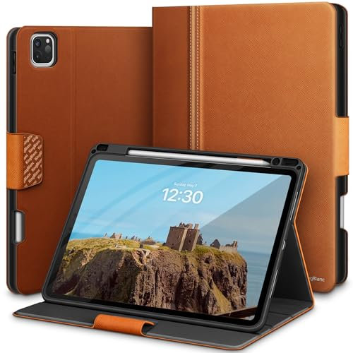 KingBlanc Case for iPad Pro 13-inch 2024 (M4) with Pencil Holder, PU Leather Smart Stand Cover, Auto Sleep/Wake, Supports Pencil Pro/Pencil (USB-C), Multi-Viewing/Drawing Angles, Brown
