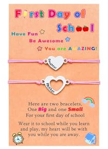 Ticome First Day of School Mother and Daughter Matching Heart Bracelets Braided Rope Pink Stainless Steel Charm Wish Bracelets Presents for Girls