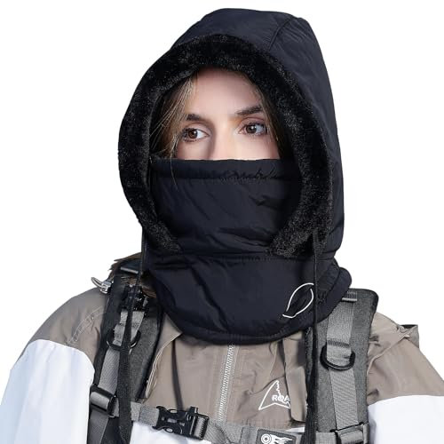 WANYIG Mütze Damen Wintermütze Schal Set Balaclava Winter Sturmhaube Schal und Mütze Set Haube Wasserdicht Winddicht Damenmützen Skimaske für Damen Herren(Schwarz)