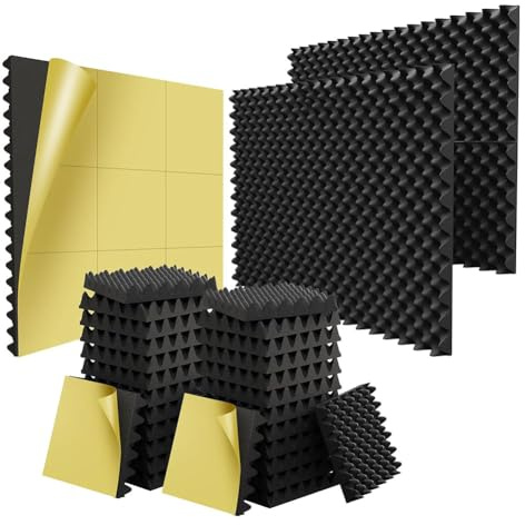 Muuoeou 24 Pack Self Adhesive 1.5x12x12Inch Sound Proofing Egg Crate Acoustic Foam, Soundproof Wall Panels for Home & Studio Easy Install