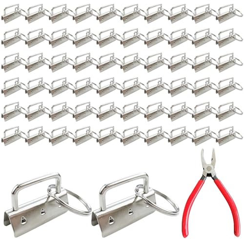60 Stück Schlüsselband Rohlinge, 32mm Klemmschließeanhänger mit SchlüSselband Rohling Zange,Wristlet Hardware,Schlüsselanhänger Hardware,Klemmverschluss Armband Hardware für DIY Handarbeit Lanyard