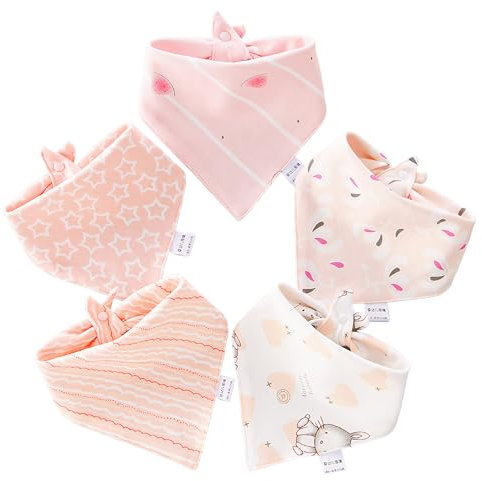 FZSECRIU Lätzchen Baby Muslin, Dreieckstuch Baby, Halstuch Baby, Spucktücher Musselin, Mulltücher für Zahnen und Sabbern (5, Rosa und Weiß)