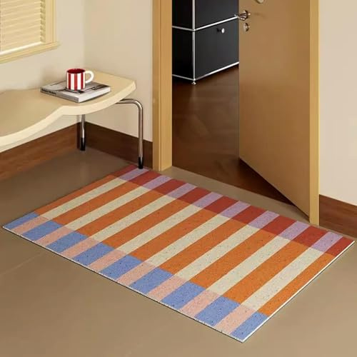 ROCILA Nordische PVC-Fußmatte mit bunten Streifen, zum Zuschneiden, für den Hauseingang, Teppich, Anti-Staub-Bodenmatte, für den Außenbereich, Heimdekoration