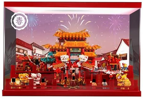 HCAEIOFJ Vitrine en acrylique transparent pour Lego 80104 80105 - Convient pour la danse du lion - Temple du Nouvel An chinois - Boîte cadeau (vitrine uniquement) (lumière supérieure 80104 + 80105)