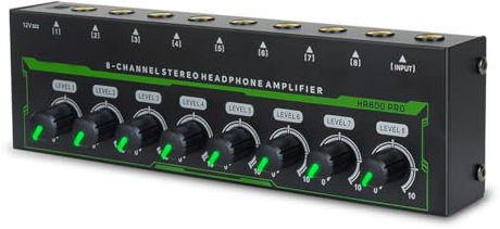 Puleuroy Amplificador de Auriculares HA800 Pro de 8 Canales, Amplificador Estéreo RGB, Microamplificador para Mezclador de Música, Amplificador de Sonido para Grabación (UE)