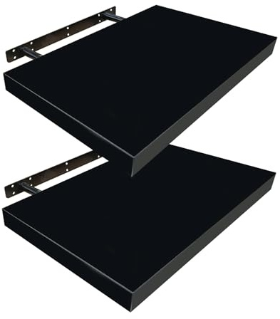 Shelfinity Set of 2 Black Floating Shelves for Wall | 30cm High Gloss Modern Wall Shelves | For Bedroom Living Room Bathroom Kitchen Office | Floating Shelf Unit Ideal for Display & Storage
