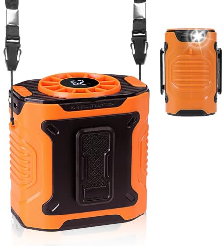 Gkstly Ventilador de cinturón Ventilador portátil portátil de 10 velocidades Ventilador de clip con flujo de aire fuerte de 12000 rpm con luz, 5000 mAh con carga rápida para camping y viajes
