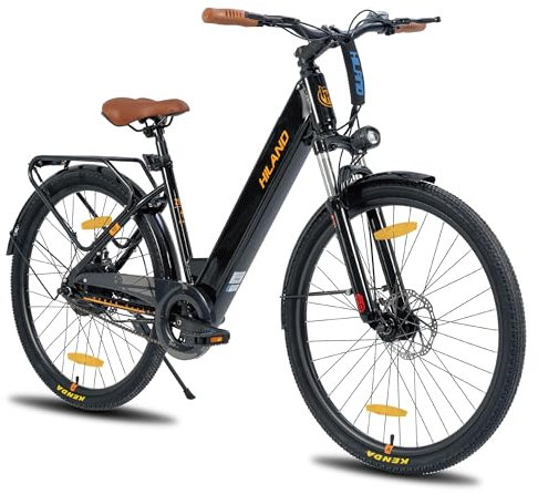 Hiland 26 Zoll Elektrofahrrad für Männer Frauen, 7.8Ah 36V Batterie Elektro Pendlerfahrrad für Erwachsene, Schritt durch Rahmen Elektrofahrrad mit 250W Motor & Vorderradfederung, Schwarz