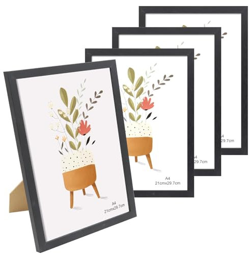 KASURE Cadre Photo Ensemble 3 Pièces，Cadre 21x29,7 cm，Cadre A4 Avec Du Verre Organique,Convient Pour L'affichage Mural Et De Bureau De Photos, D'images Et D'affiches(Noir)