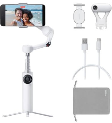 Insta360 Flow 2 Plus Pack Tracker IA Grigio - Gimbal Pieghevole per iPhone/Android, Tracciamento IA con tutte le app, Tracciamento di Gruppo, Treppiede/Selfie Stick Integrato, Controllo Remoto, Viaggi