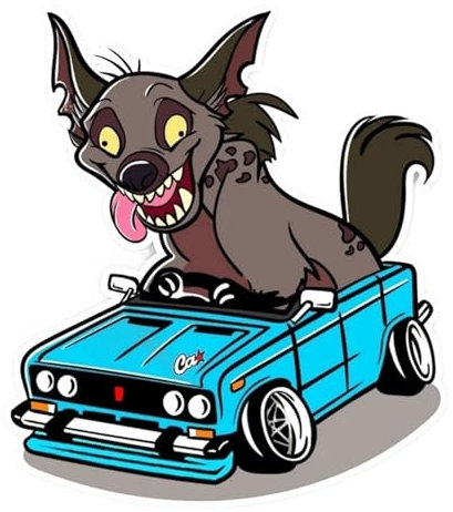 Hyena im Auto, Auto-Aufkleber, Persönlichkeit, Vinyl-Aufkleber auf Motorrad, Laptop (17 cm)