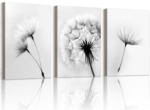 WENGTIAO 3 Pièces Pissenlit Noir et Blanc Tableau Decoration Murale Encadré | Toile Peinture Moderne Minimaliste Florale Decoration Murale Salon Maison Deco Chambre 50x70cmx3