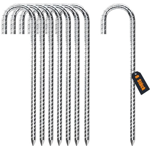 AVOFOREST 8 Stück 30CM J-Typ Bodenanker, Verzinkter Stahl Bodenanker Trampolin, Zeltheringe für Sicherung Vordächern, Schaukel, Zäune, Fußballstange, Blumenständer