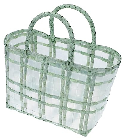 CONGARTENO Panier à Main De Gelée Tissé à La Main, Petit Modèle Vert, Paquet Transparent en PVC, Léger Et Résistant, pour Plage, Courses Et Détente,