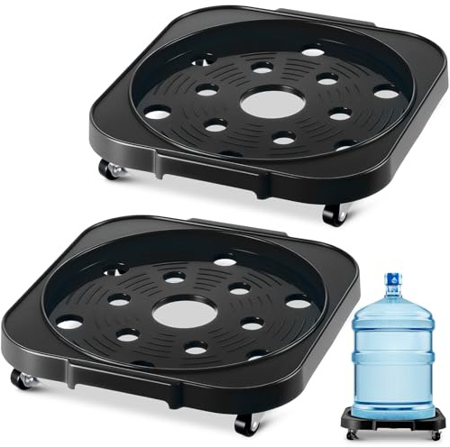 SiliFine 2 Pack 5 Gallon Water Bottle Jug Caddy with 4 Rolling Swivel Casters Wheels 5 Gallon Bucket Dolly for Heavy Duty Garden Flower Pot Movers, Plant Stroller, 11 Inside Diameter (Black)