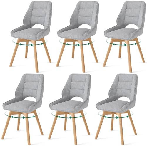 WAFTING 6er Set Drehbar Esszimmerstühle mit Holzbeine,Hellgrau | Nordische Stühle Esszimmer mit Ausgesparter Rückenlehne, Massivbuchenbeine Stabil Für Esszimmer, Küche, Wohnzimmer