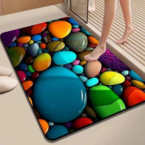 Tapis de bain en diatomite 3D, super absorbant, antidérapant, pour douche, baignoire, salle de bain, design élégant pierre colorée (50 x 80 cm)