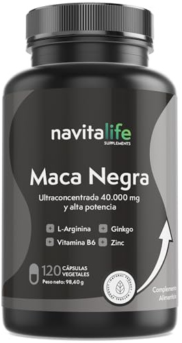 Maca Nera Peruviana Andina 40.000 mg (Estratto 25:1) | 120 Capsule per 4 Mesi | Alta Purezza | Con L-Arginina, Zinco, Ginkgo Biloba e Vitamina B6 | Energia, Vitalità e Performance | NavitaLife