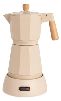 CREATE Thera Moka Elektrische Kaffeemaschine, Sand/Warmhaltefunktion, 300 ml, Kapazität für 6 Tassen, Wärmespeicherung, 360-Grad-Basis, leicht zu reinigen und BPA-frei, 480 W