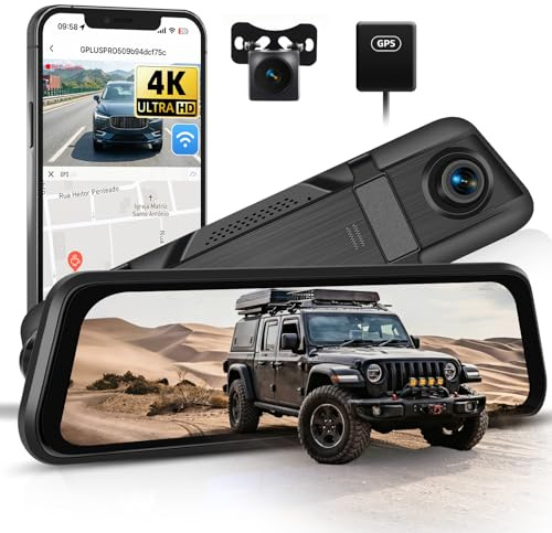 SIXWIN 4K Dashcam Espejo Retrovisor 9,66″ Pantalla Táctil con WiFi y App – Cámara Dual 4K+1080P, GPS, BSD/ADAS, Visión Nocturna, Grabación Cíclica, Sensor G, Asistente de Aparcamiento, Vigilancia 24h