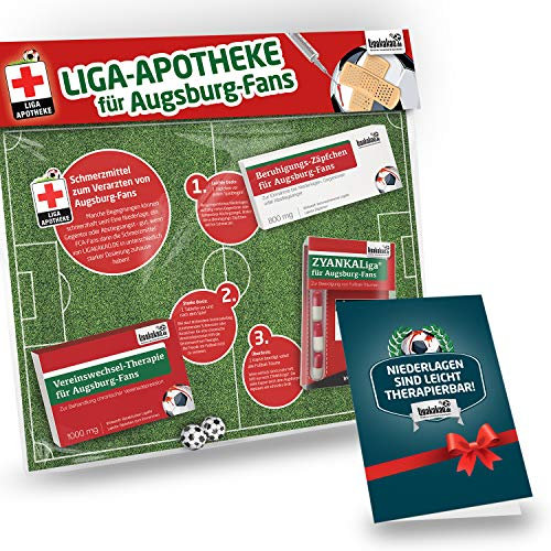 Geschenk-Set: Die Liga-Apotheke für Augsburg Fans | 3X süße Schmerzmittel für Augsburg Fans | Die besten Fanartikel der Liga, Besser als Trikot, Home Away, Saison 18/19 Jersey