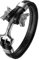 Flongo Herren-Armband Leder-Armband, Edelstahl Leder Armband Armreifen Manschette Kordelseil Schwarz Silber Wolf Kopf Knochen Motorradfahrer Biker Gotik Herren Männer