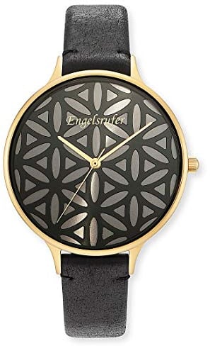 Engelsrufer ERWA-LIFL-LBK1-LG Uhr Damenuhr Leder vergoldet 5 bar Analog schwarz