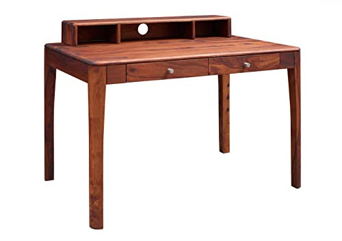MASSIVMOEBEL24.DE | Brooklyn Schreibtisch aus Massivholz #05 - Walnuss, geölt | aus Sheeshamholz | mit Schubladen + Aufsatz für Bildschirm | 112x71x85cm | Arbeitstisch Bürotisch