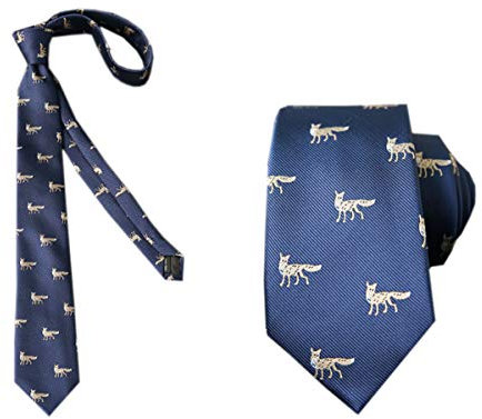 ACVIP Herren Krawatte mit Tier Stickerei Muster Klassische 7cm Krawatte Necktie(Marineblau-fuchs)