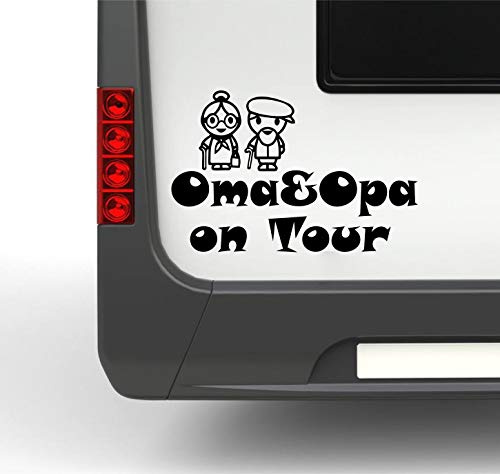 Pegatina Promotion Wohnmobil Wohnwagen Aufkleber Lustige Senioren mit Schriftzug Typ5 ca 30cm Oma&Opa on Tour Rentner Großeltern Sticker Autoaufkl