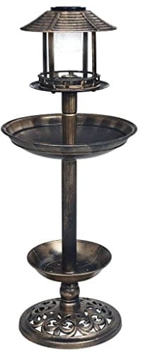 vidaXL Deko Vogelbad mit Solarbetriebenen LED-Leuchten Vogelhotel Vogelfutterhaus Vogelhaus Vogeltränke Pflanzschale Kunststoff 39x96cm