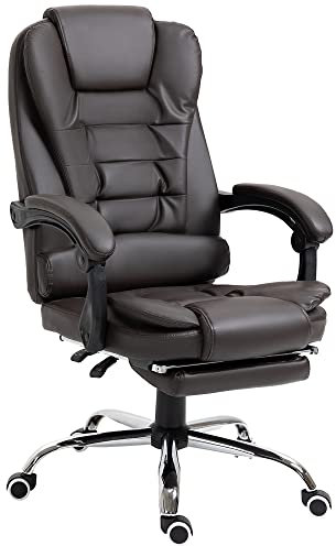 HOMCOM Fauteuil de Bureau Fauteuil Manager Grand Confort Dossier inclinable roulettes PU 64,5 x 69 x 117 cm Café