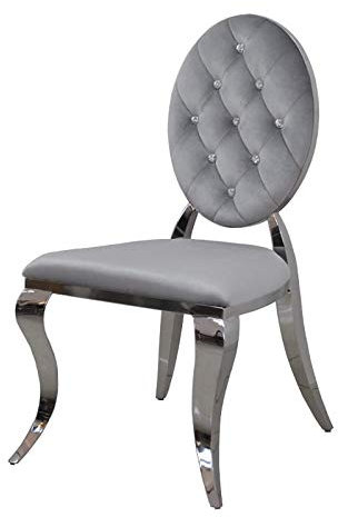 BellaCasa Stuhl silbern Ludwik II modern Polsterstuhl gesteppt mit Kristallen