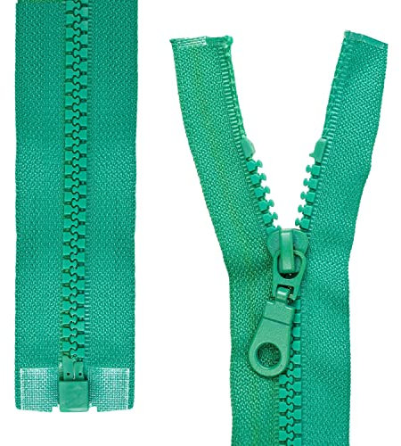 Teilbarer Reißverschluss, 2 Stück, 40 cm Schienenlänge, in Grün, 1-Weg offenes Ende #5, 5,75 mm Schienenbreite, 34 mm Bandbreite, Ersatz Reissverschluss Kunststoff, Kunststoffreissverschluss # 5