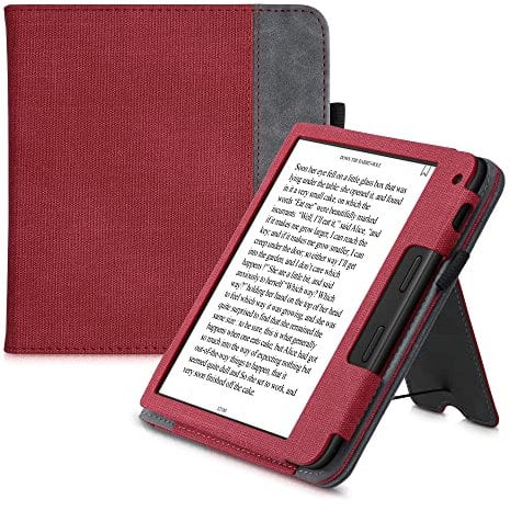 kwmobile Hülle kompatibel mit Tolino Vision 6 Hülle - Flip Case mit Handschlaufe - Kunstleder Cover - Rot Dunkelgrau