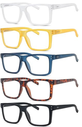 eyekepper 5 Paires Grandes Lunettes de Lecture pour Hommes Femmes Carrées avec Charnières à Ressort, Mélanger 1.50