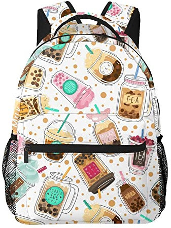 通用 Bubble Tea Boba Print Großer Rucksack für Kinder Jungen Mädchen Schule Personalisierte Reiseschultasche mit mehreren Taschen