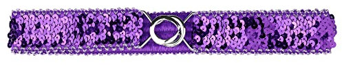Allegra K Ceintures de taille maigre extensibles pour femmes ceintures élastiques décoratives à paillettes brillantes pour robes Côté Argent Violet 64cm/25.19