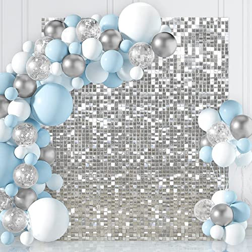 Shimmer Wall Backdrop Silver Backdrop 24 Panels Glitter Sequin Backdrop for Wedding Bridal Shower Birthday Decorations