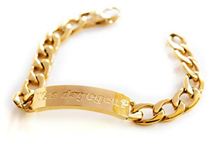 ASTRA Edelstahl (Gold) Armband Bracelet Goldarmband Kettenarmband Gliederkette mit geprägter Plakette 21 cm Kettenlänge 12 mm dick