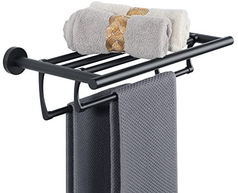 Sayayo Porta Asciugamani Bagno Nero, Doppio Porta Salviette Bagno da Parete in Acciaio Inox 304, 40 CM Portasciugamani Pieghevole per Bagno Cucina, EGDL2208-40-B